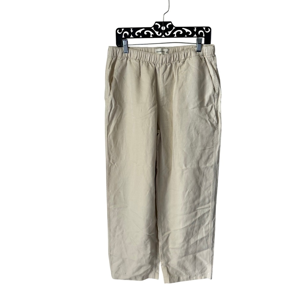Abercrombie & Fitch Cream Linen Lyocell Blend Elastic Waist Pull On Pants M